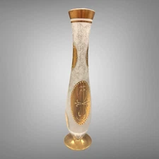 Imperlux Bud Vase Gold Medallions White Gold Trim 8” Handmade In Czechoslovakia