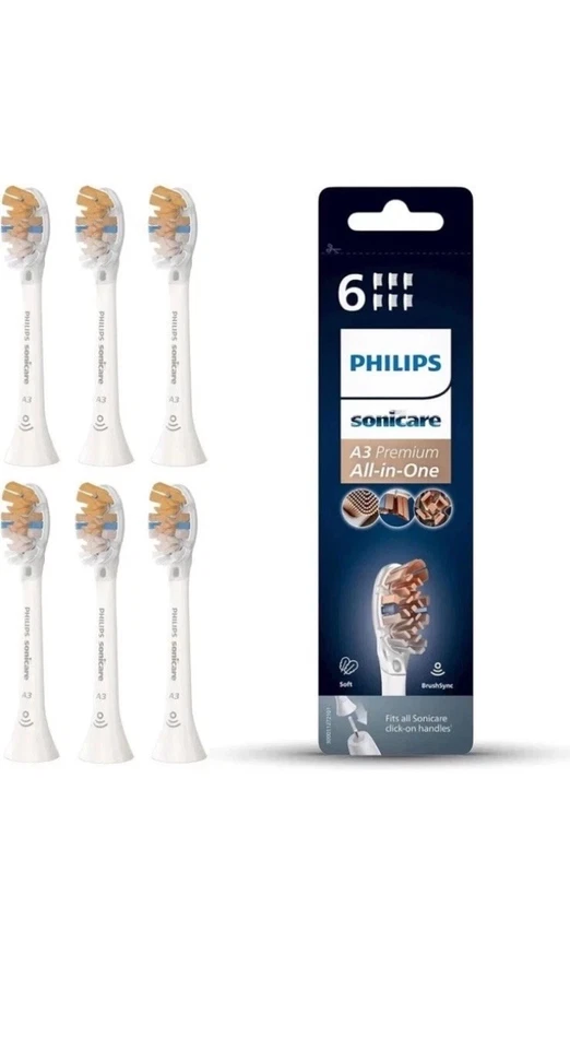 PHILIPS 6er Pack Zahnbürstenköpfe für Phillips Sonicare A3 Premium All In One HX9096 NEU