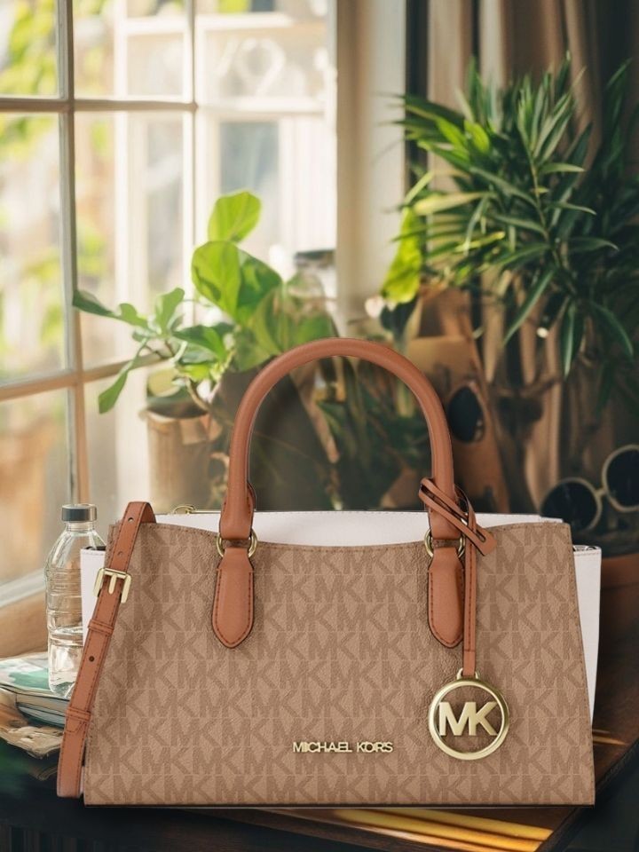 Michael Kors Arden Women Small Color-Block MK Logo Top Zip