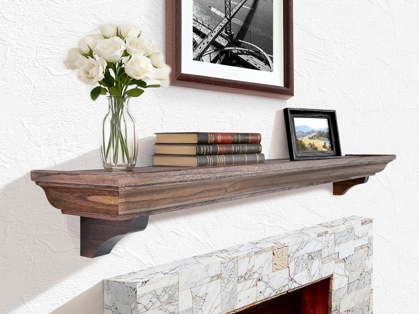 54 Inch Fireplace Mantel Shelf with Corbels, Rustic Floating