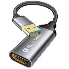 Reborn USB to HDMI Adapter, 1080P 60Hz 3.0 Male Female Grey
