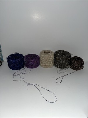 Yarn Thread Mixed Metallic, Sequins Lot Of 5 Used