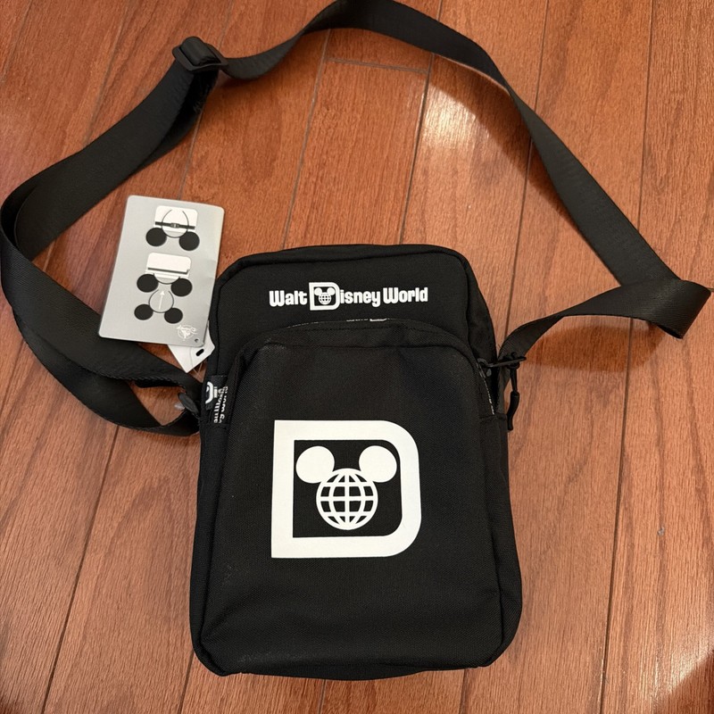 2024 Walt Disney World Park D Logo Crossbody Bag Ear Holder Mickey Black White