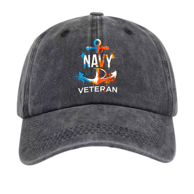 ''Navy Veteran'' Anchor Paint Splatter Dad Hat, Patriotic USN Washed Cap, Unisex