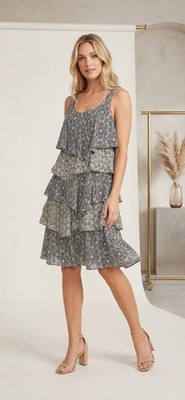Robbie Bee Womens Geo Print Layered Dress Size 12 Whimsy Party Y2K Summer Chic