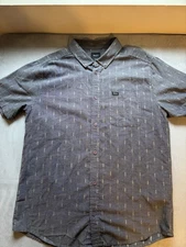 RVCA Mens Sz L Short Sleeve Button Up Slim Fit Skate Surf Street Casual Neutral