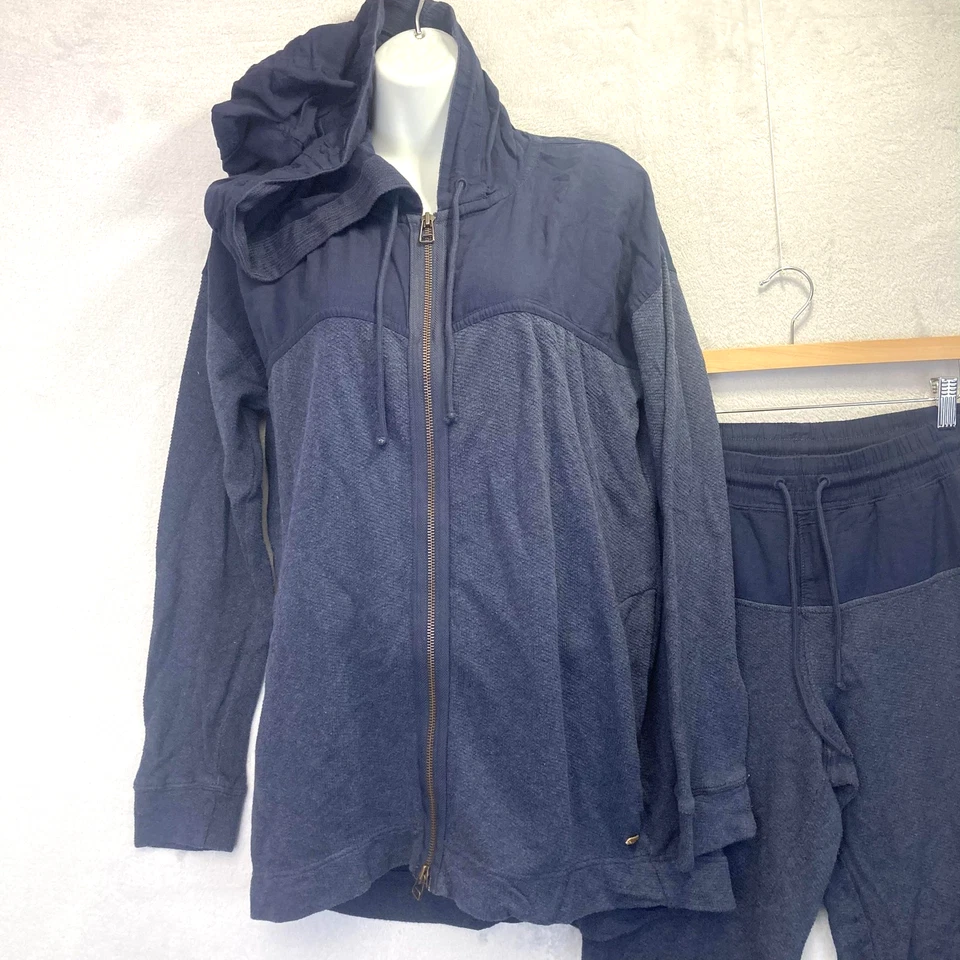 Roots Waffle Knit Tracksuit Set Womens Medium Blue Cotton Hoodie Jogger Pants - Image 2 of 4