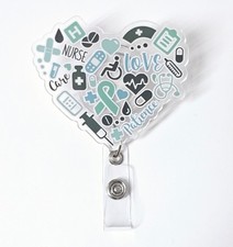 NURSE CARE LOVE PATIENCE MEDICAL ID BADGE REEL WITH RETRACTABLE ALLIGATOR CLIP