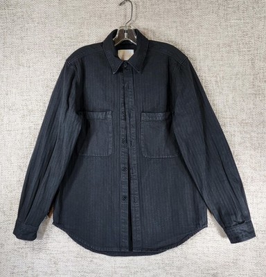 A DAY'S MARCH Black Canvas Shirt Mens M Black Herringbone Organic Cotton