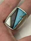 Vintage Native Huge Men’s Sterling Silver Turquoise Onyx MOP Ring Sz10.25, 19.2g