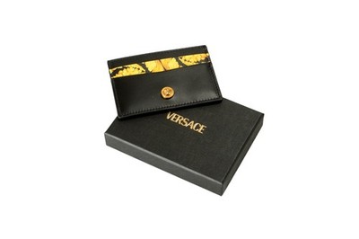 Versace Barocco Print 100% Leather Gold Medusa Head Card Case