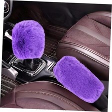 2PCS Fluffy Car Gear Shift Knob Cover  Handbrake Cover, Soft Plush Purple