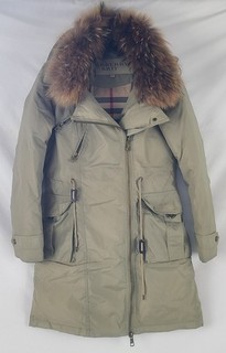 Burberry Brit Khaki Parka Jacket W/ Removable Faux Fur Hood Womens M