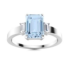 6X4 MM Radiant Cut Natural Aquamarine 925 Sterling Silver Three Stone Ring