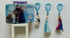 Disney Frozen Keychains Elsa, Anna, Olaf Designs And Metal Carry Case.