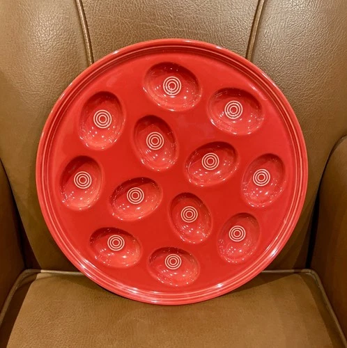Fiestaware Deviled Egg Plate Tray Serving Platter Scarlet Red 13 in Fiesta EUC