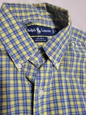 Ralph Lauren Blake 100% Cotton Small Plaid Yellow Blue Green Short-sleeve...