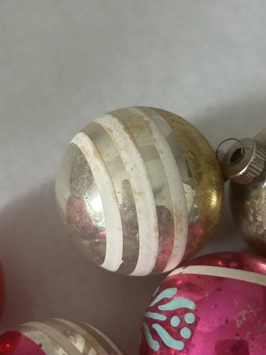 10 glänzende Brite Glaskugel Weihnachtsornamente rosa gestreift silber blau gold - Bild 3 von 9