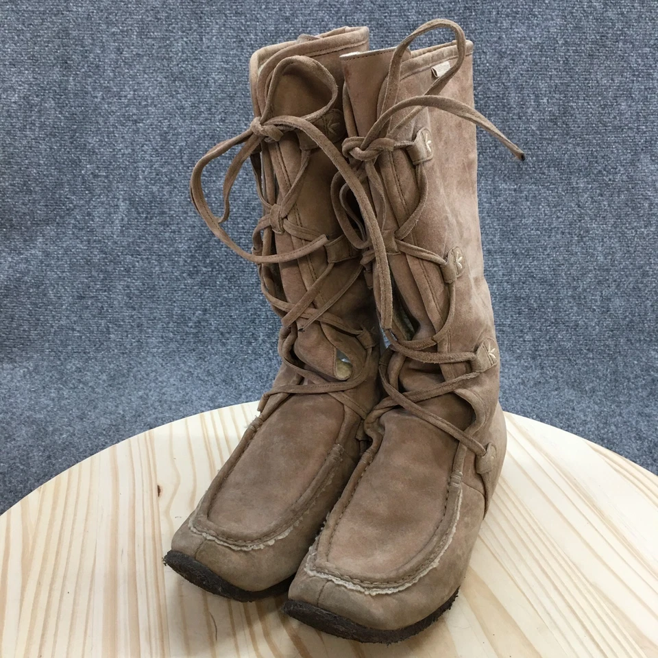 Botas Hush Puppies para mujer 10 M cuero marrón nieve con cordones tacones de cuña tobillo Foto 3 de 4