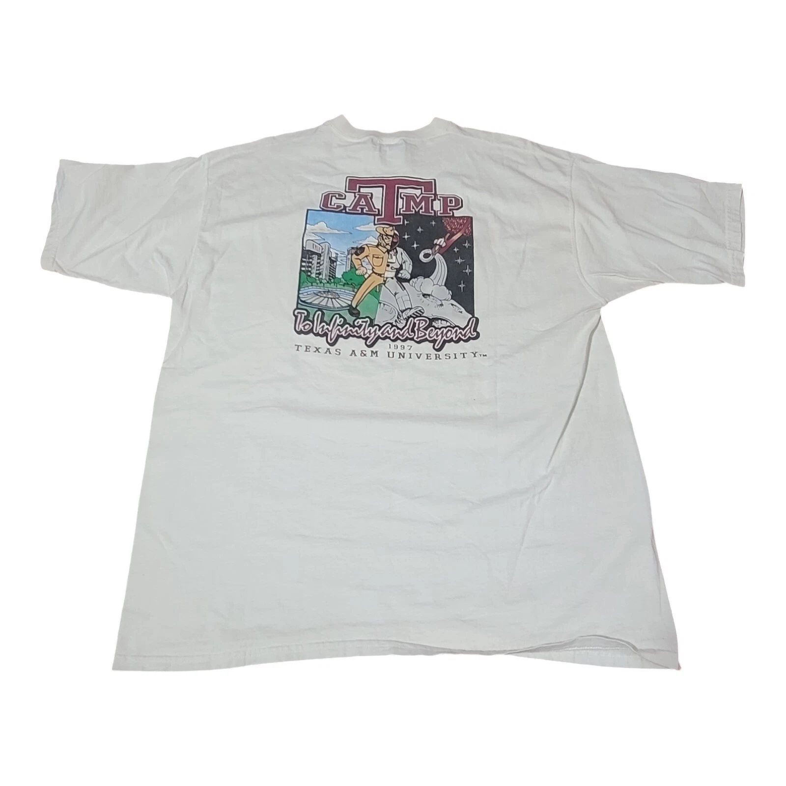 Vintage 1997 Fruit Of The Loom Texas A&M T-Camp T-Shirt XL White BG