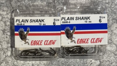2 Packs Eagle Claw Plain Shank Hooks Size 6