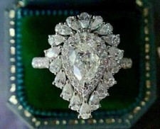 3.00Ct Pear Cut Lab-Created Diamond Engagement Ring 14K White Gold Plated