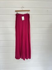 NEW ZARA FUCHSIA PINK WIDE-LEG SATIN TROUSERS PANTS WAIST 28' Small S Y1034C