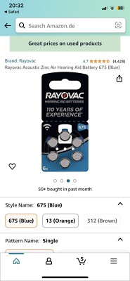 Rayovac Extra Advanced Acoustic Hörgerätebatterien - 675 blau PR44 (4x 6er)
