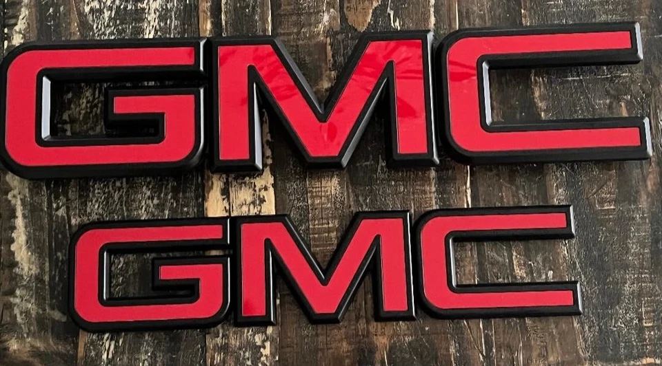 14-19 GMC Sierra Front Grille & Tailgate Letter Replace Logo Emblem Black & Red - Image 2 of 3