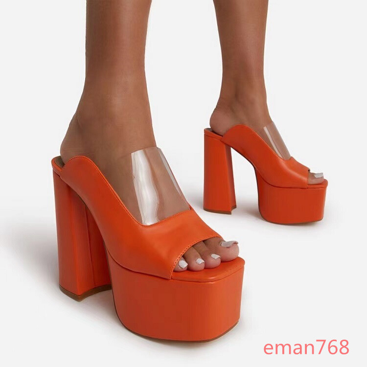 PANTOFOLA D’ORO Sandali donna sexy quadrati punta aperta plateau tacco alto blocco scarpe pvc pantofole
