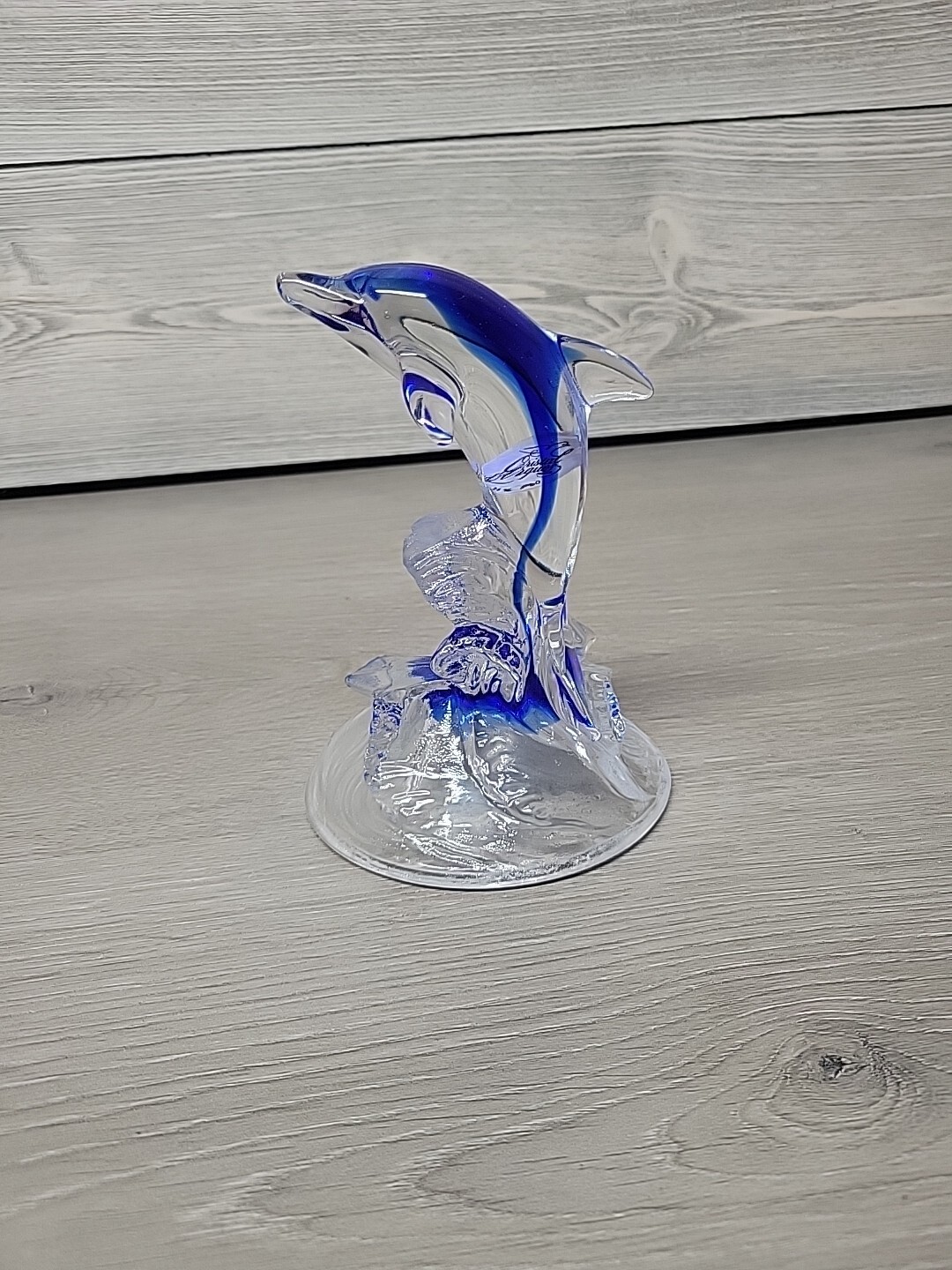 Cobalt Blue Glass Dolphin Paper Weight Sea Life Figure 7 in.