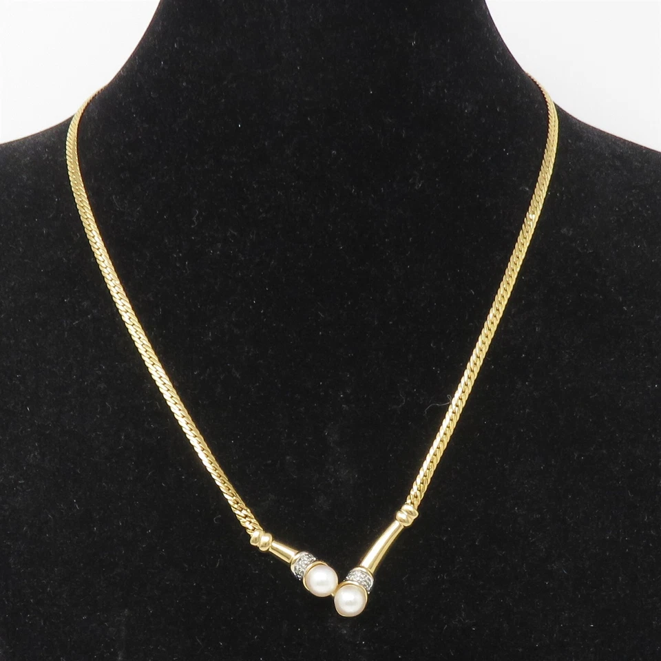 NYJEWEL 14k Two Tone Gold Pearl Diamond Necklace 17" - Image 4 of 4