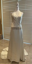 David's Bridal Galina Halter Open Back Ivory Wedding Gown
