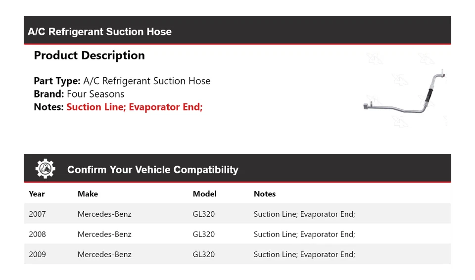 Шланг всасывания хладагента для 2007-2009 Mercedes-Benz GL320 A/C 4 сезона 2008 - Изображение 2 из 4