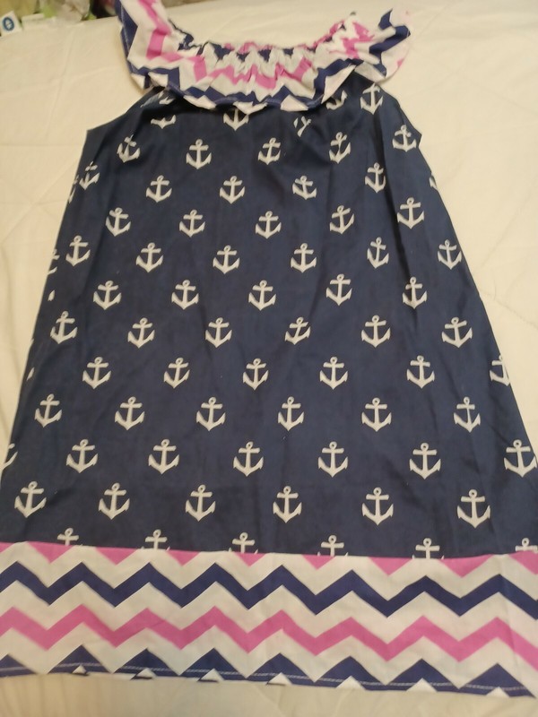 Nautical Dress Navy W/ Anchors Pink White Ruffle Girls