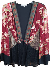   Spencer Alexis Kimono Blouse Topper Jacket Floral Print Embroidered Lace M   