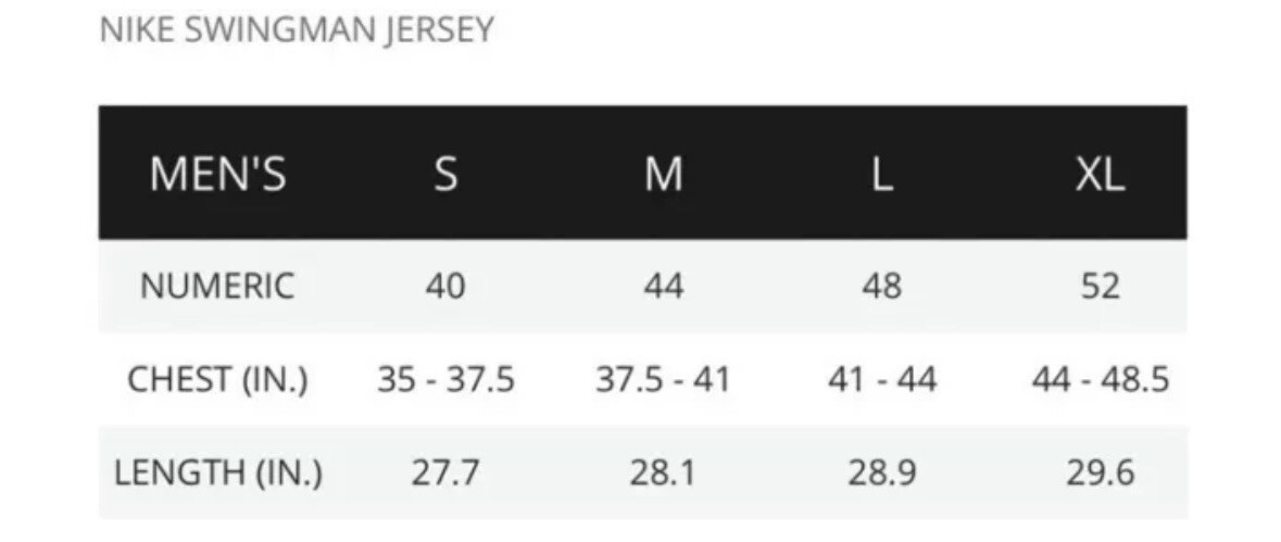 nike authentic football jersey size chart