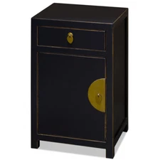 US Seller - Distressed Black Petite Elmwood Chinese Ming Cabinet