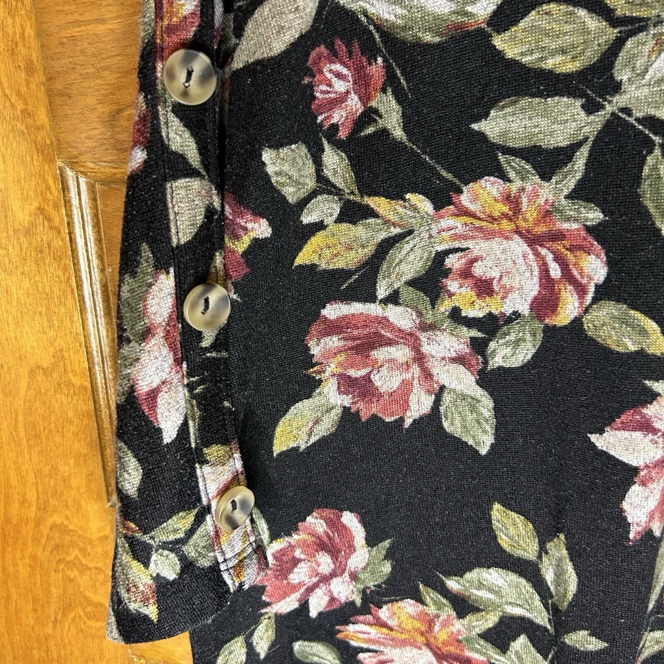 KIM & CAMI Black Floral Blouse w/ Brown Button Features (XL) — 第 4/4 张图片
