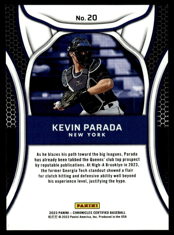 2023 Panini Chronicles Certified Red Kevin Parada 5/199 New York Mets #20 - Image 2 of 2