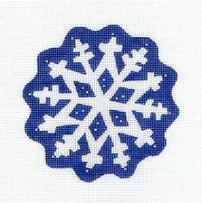 Scalloped Snowflake on Blue handpainted 18 mesh Needlepoint Ornament Pepperberry