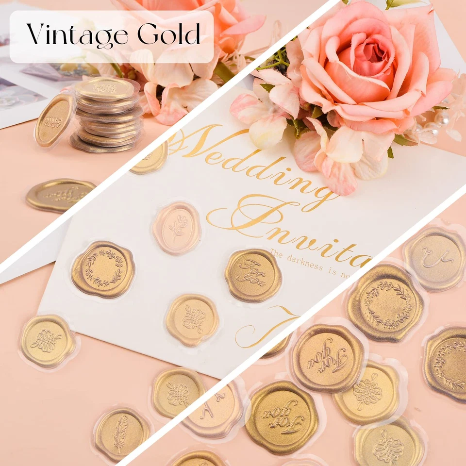Mixed Gold Wachs Siegel Aufkleber 54 Pcs Weichschaum Golden Vintage Umschlag ... - Bild 4 von 4