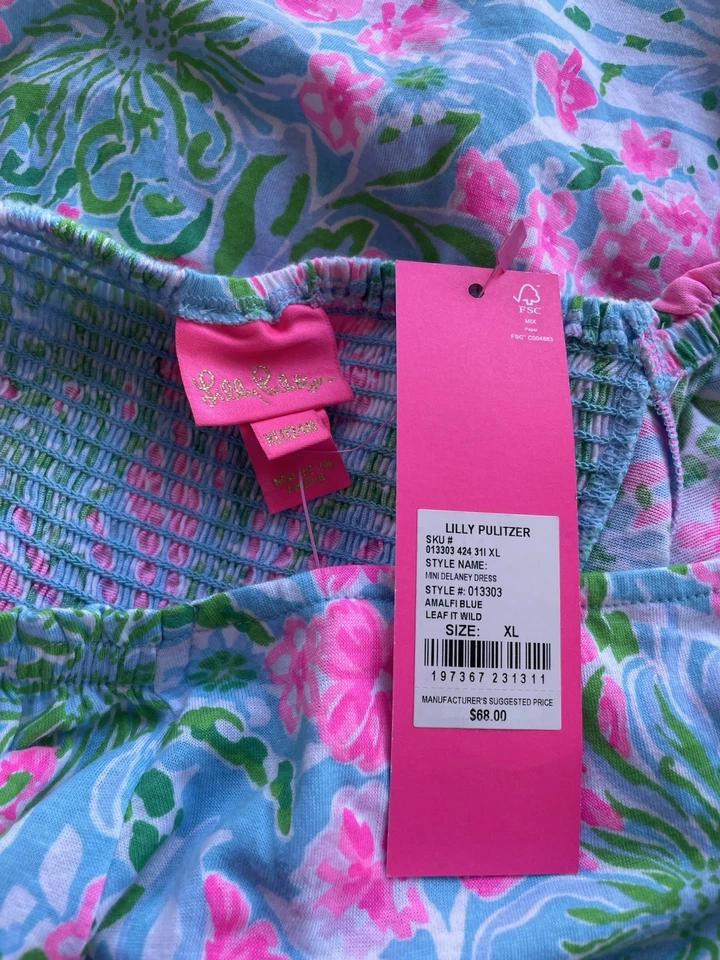 Lilly Pulitzer Dress Delaney Amalfi Blue Leaf It Wild GIRLS Size XL (12-14) NEW - Image 4 of 4