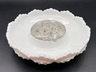 Vintage FENTON Milk Glass Trinket Dish w/ Clear Flower Frog for Sewing Art Tools