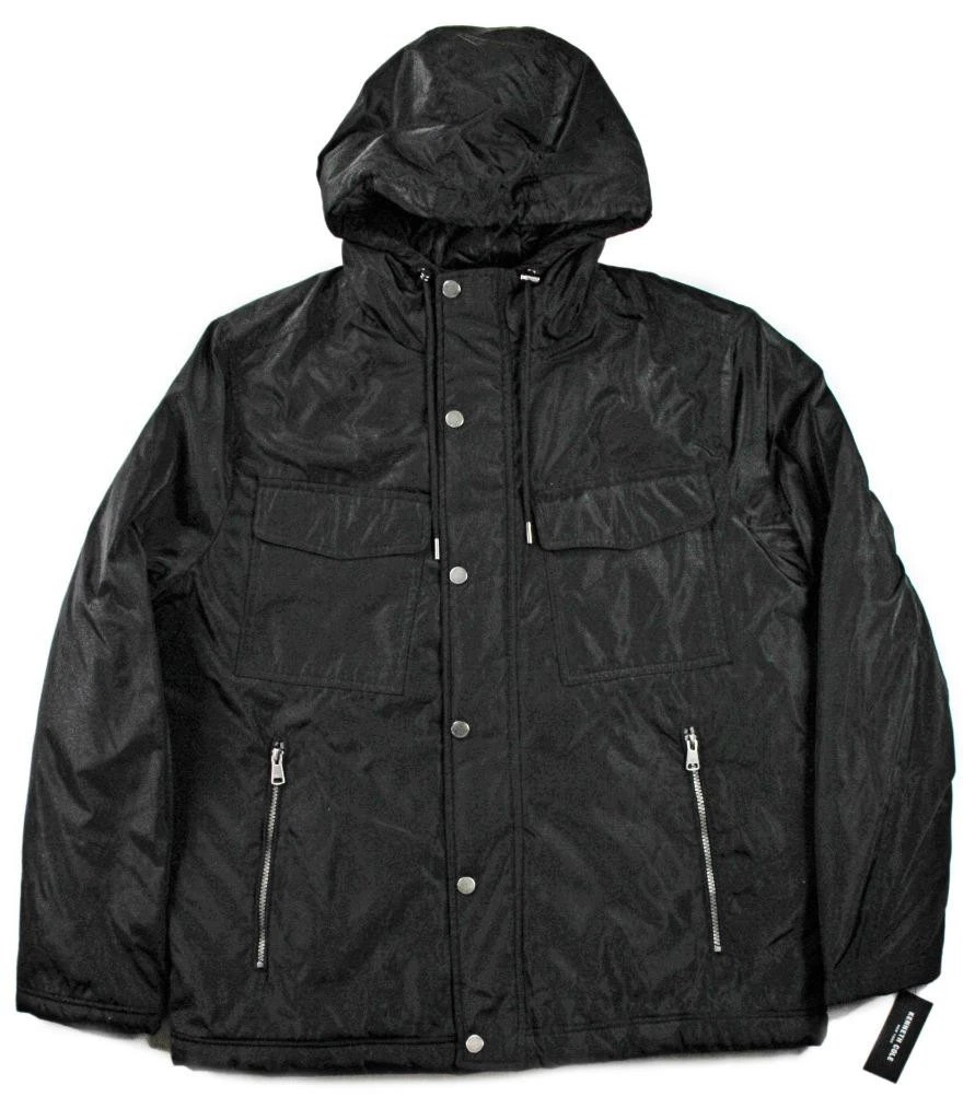 Kenneth Cole Mens Jacket L Puffer Hooded Zip Front Long Sleeve Lined Black $195