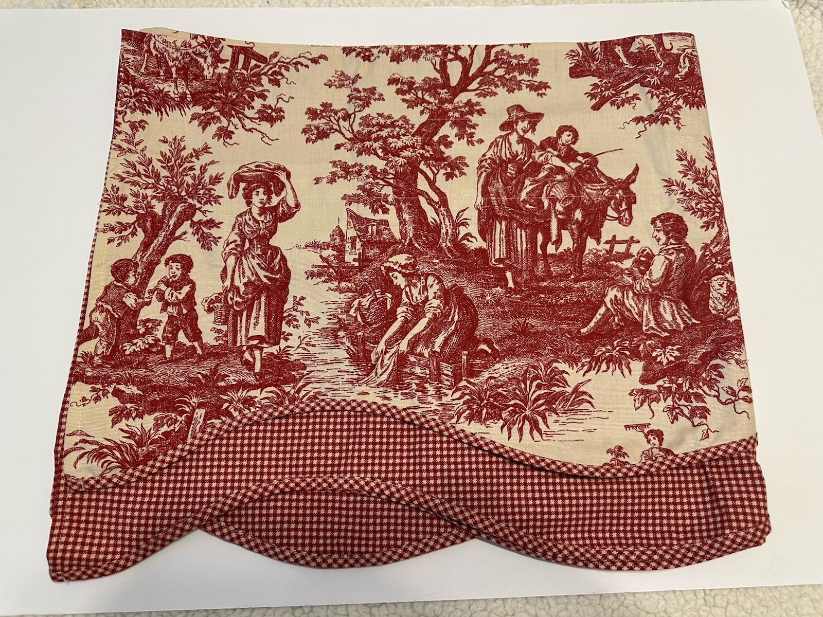 Waverly Red Toile French Country Life Valance Scalloped Layers Red Gingham