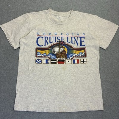 Norwegian Cruise Line Graphic T Shirt Men s Medium Gray Flag Ship Logo Tee