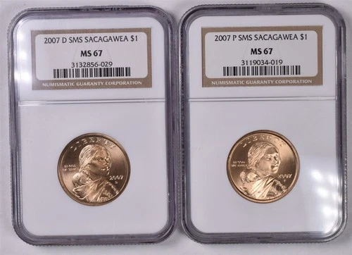 2007-P&D SMS Sacagawea Dollar - NGC MS67/67 - 2 Coin Set 