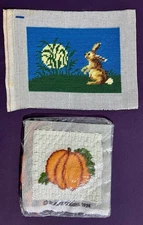 Vintage Finished Needlepoint Sunset Designs 1974 Pumpkin Moonlight Rabbit Used
