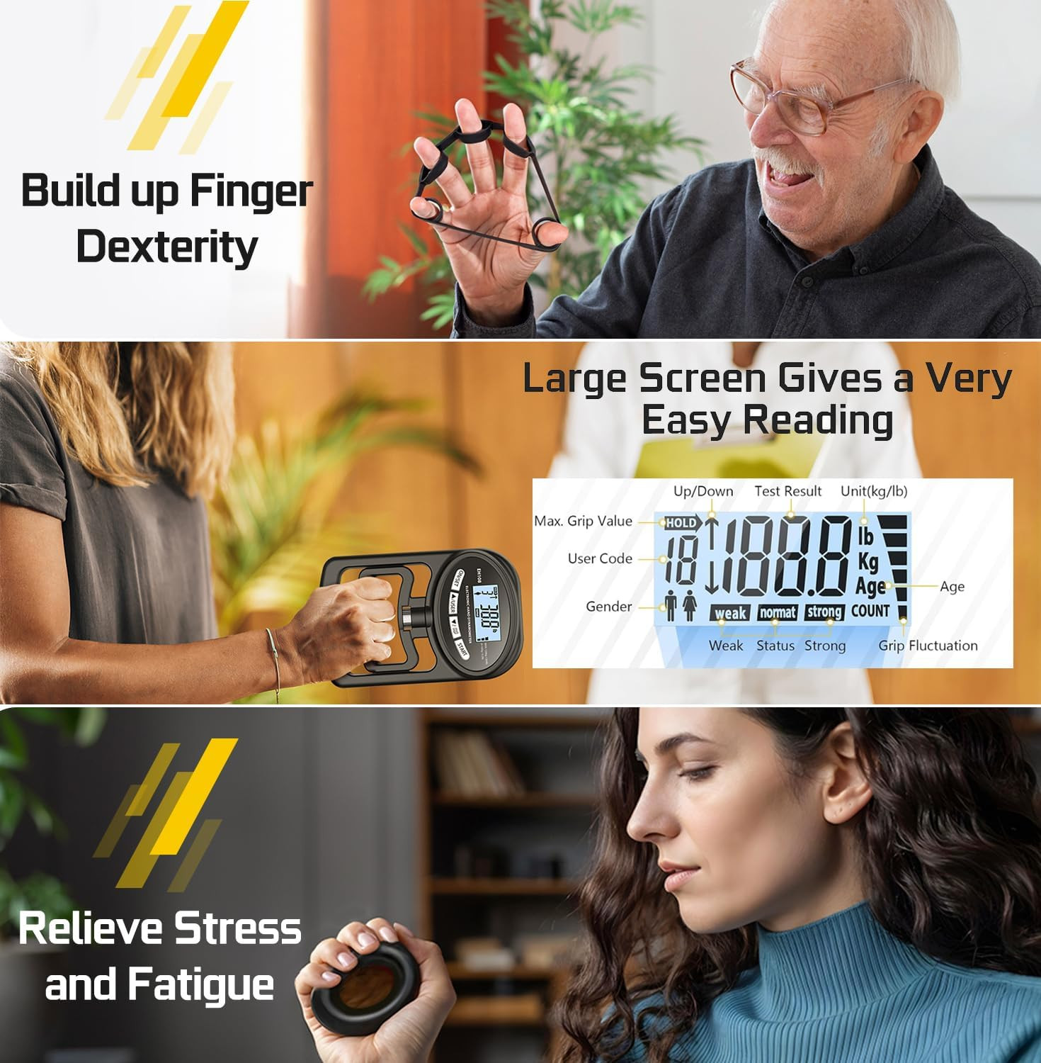 Hand Grip Strength Tester Trainer - Electronic Hand Dynamometer Forearm Grip Str